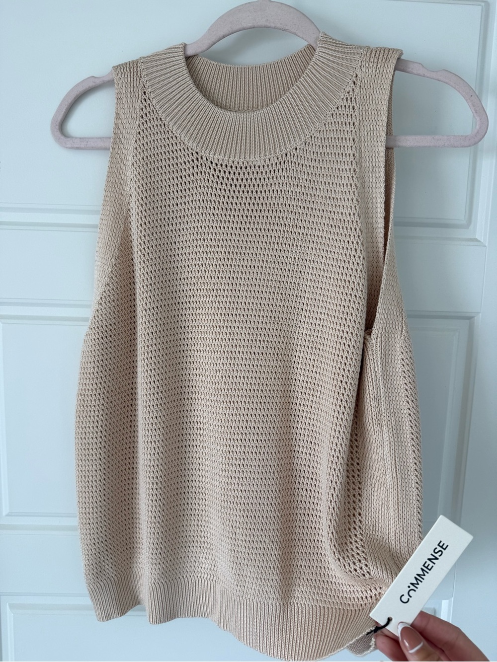 Commense Beige Sleeveless Crewneck Knit Tank